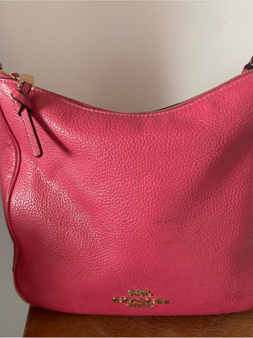 Coach Pebbled Leather Shoulder Bag in Bright Pink
